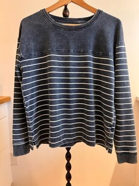 Striped Navy and White Pullover Sweatshirt